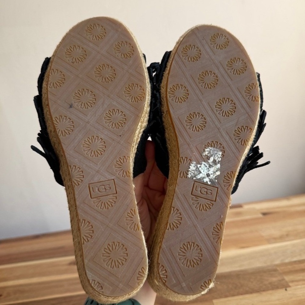 UGG Kendra Fringe Wedge Sandal in Black - Picture 7 of 7
